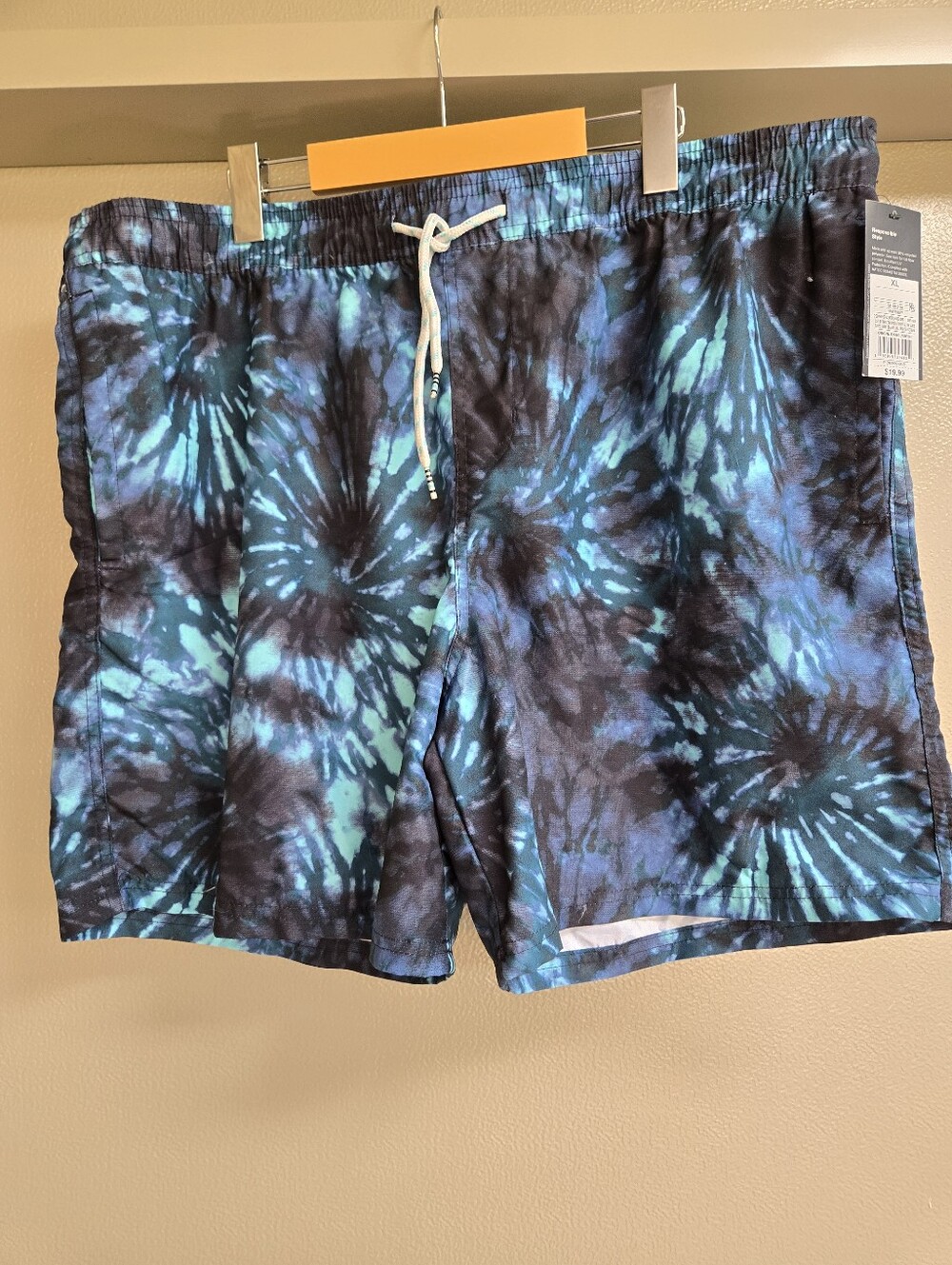 Men's Teal Blue And Black Tie-Dye Swim Trunks Us Size XL